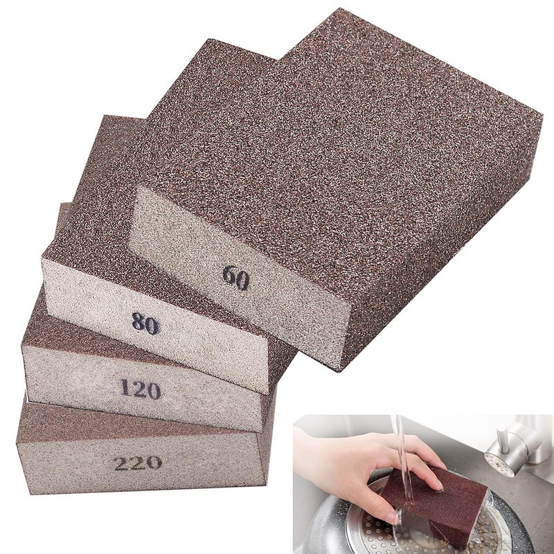 Sunxeke 4 Pack Sanding Sponge,Drywall Sanding Blocks 4 Grits Per Pack (60/80/120/220),Washable and Reusable Sandpaper Block for Wood Furniture,Wall,Pot,Sheetrock,Metal and Brush Sanding - Image 4